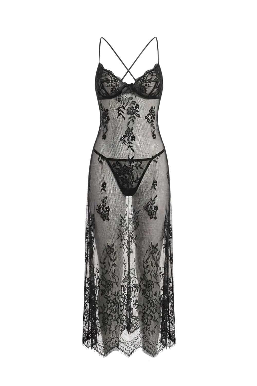 Black Sheer Floral Dress