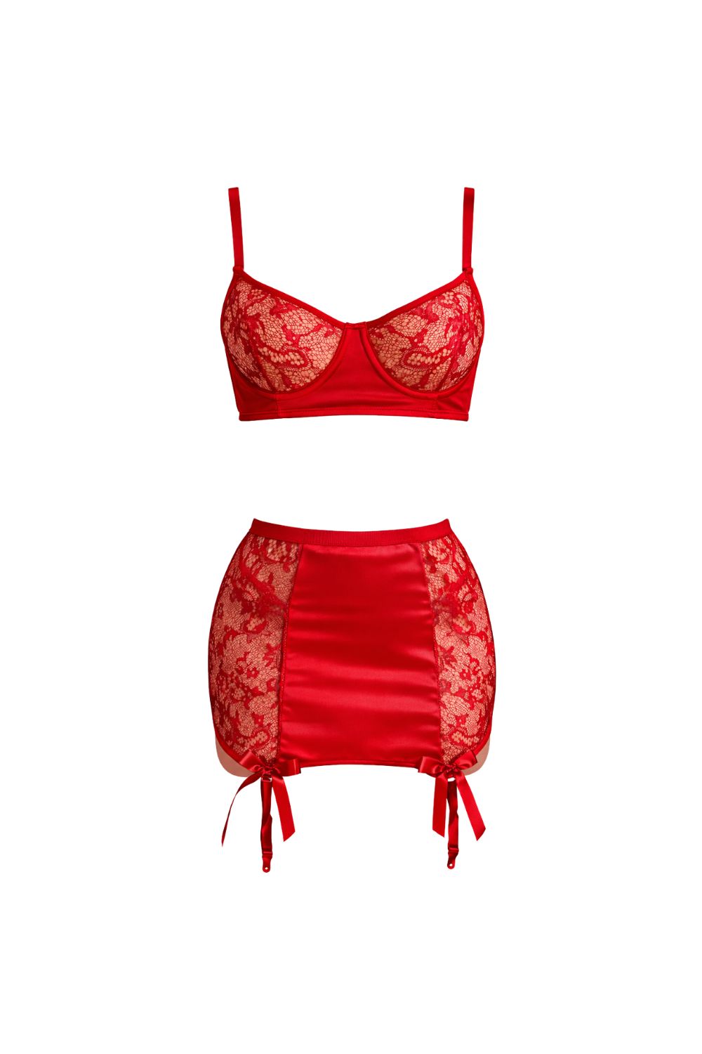 Marvelle 3 Piece French Lace Bra Set Satin Details