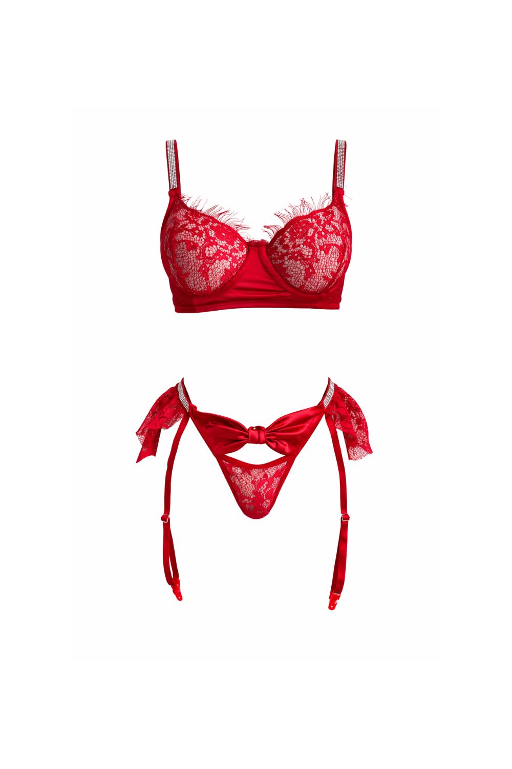 Éternelle 3-Piece French Lace & Satin Garter Set