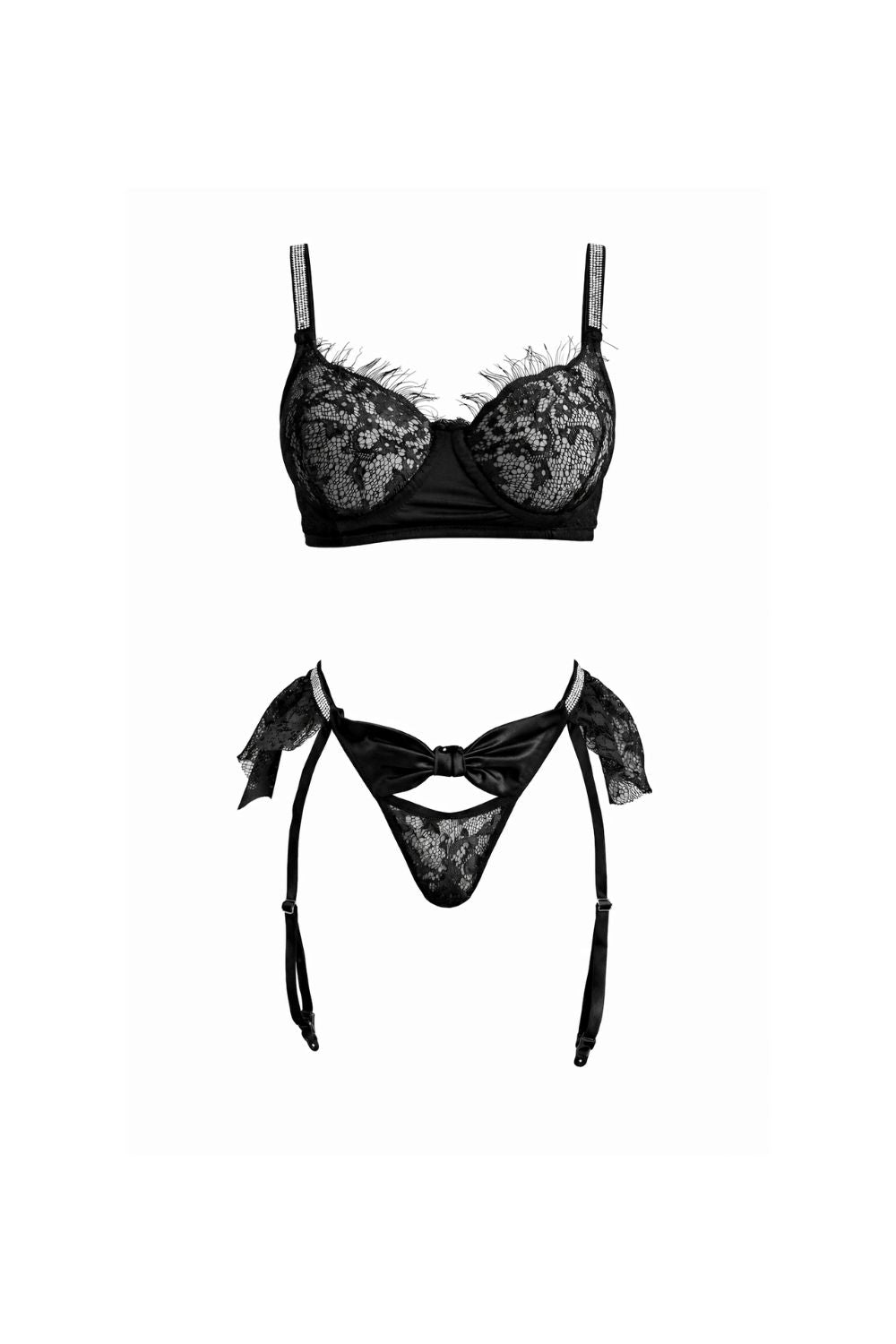 Éternelle 3-Piece French Lace & Satin Garter Set